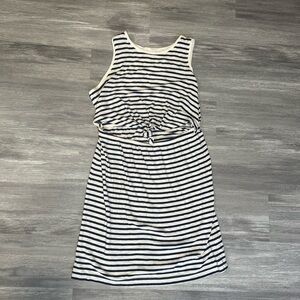 Aerie Striped Ribbed Sleeveless Navy Blue and White Dress with Open Front Tie S